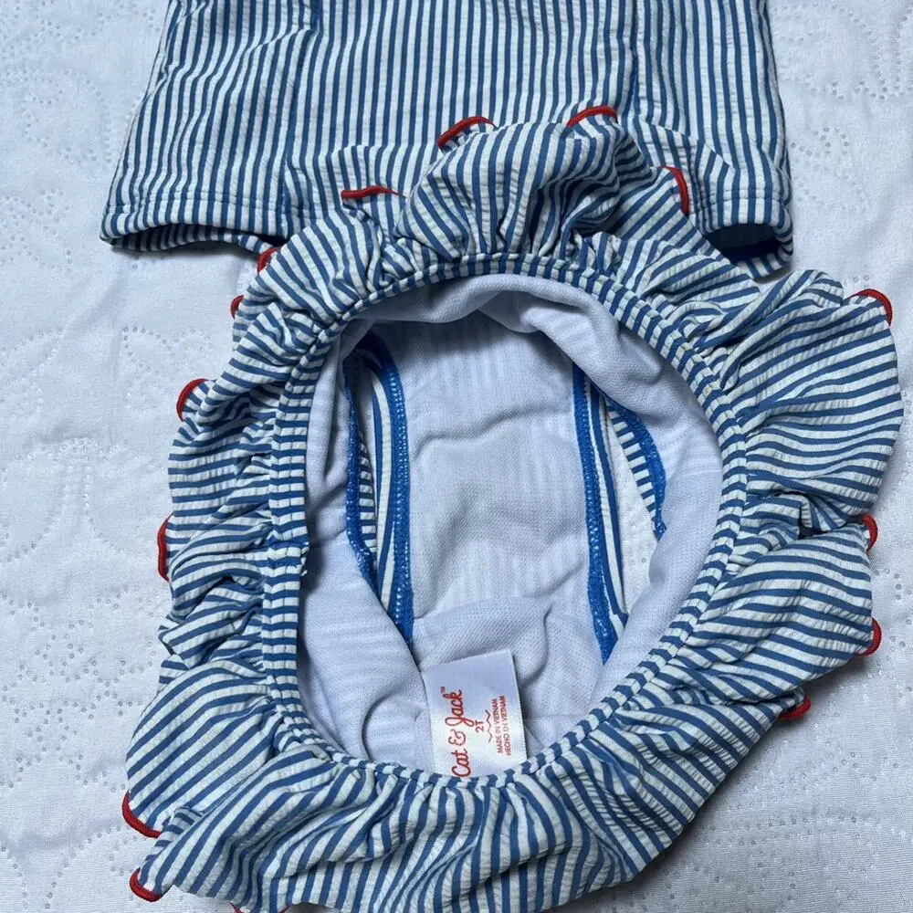 Cat & Jack Seersucker Tankini Swim Suit Size 2T
